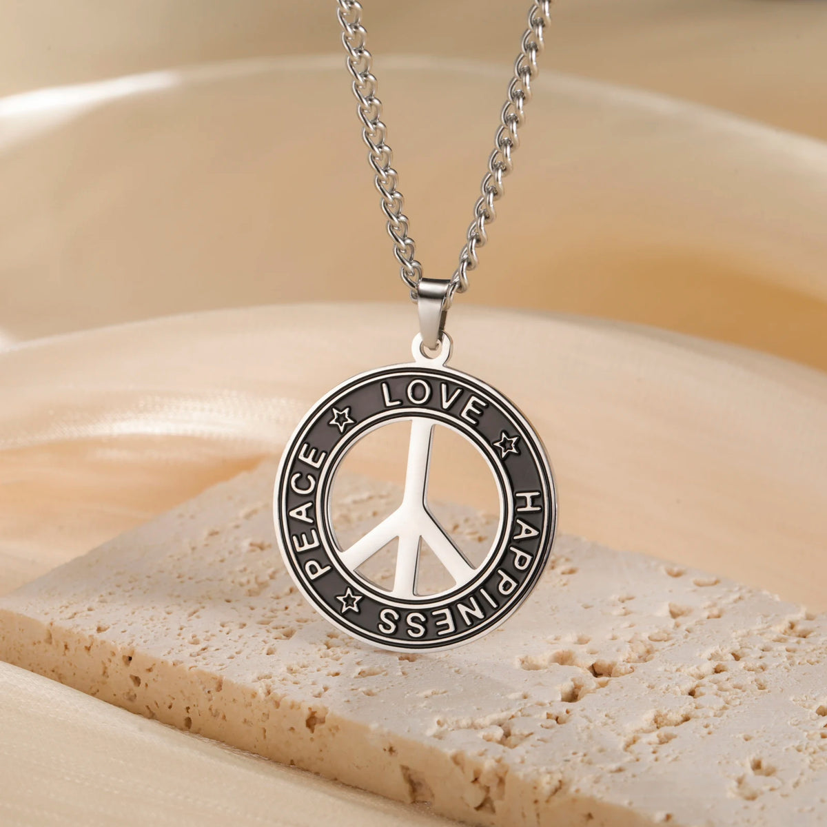 Peace Sign Choker for Men Stainless Steel Pendant Necklace