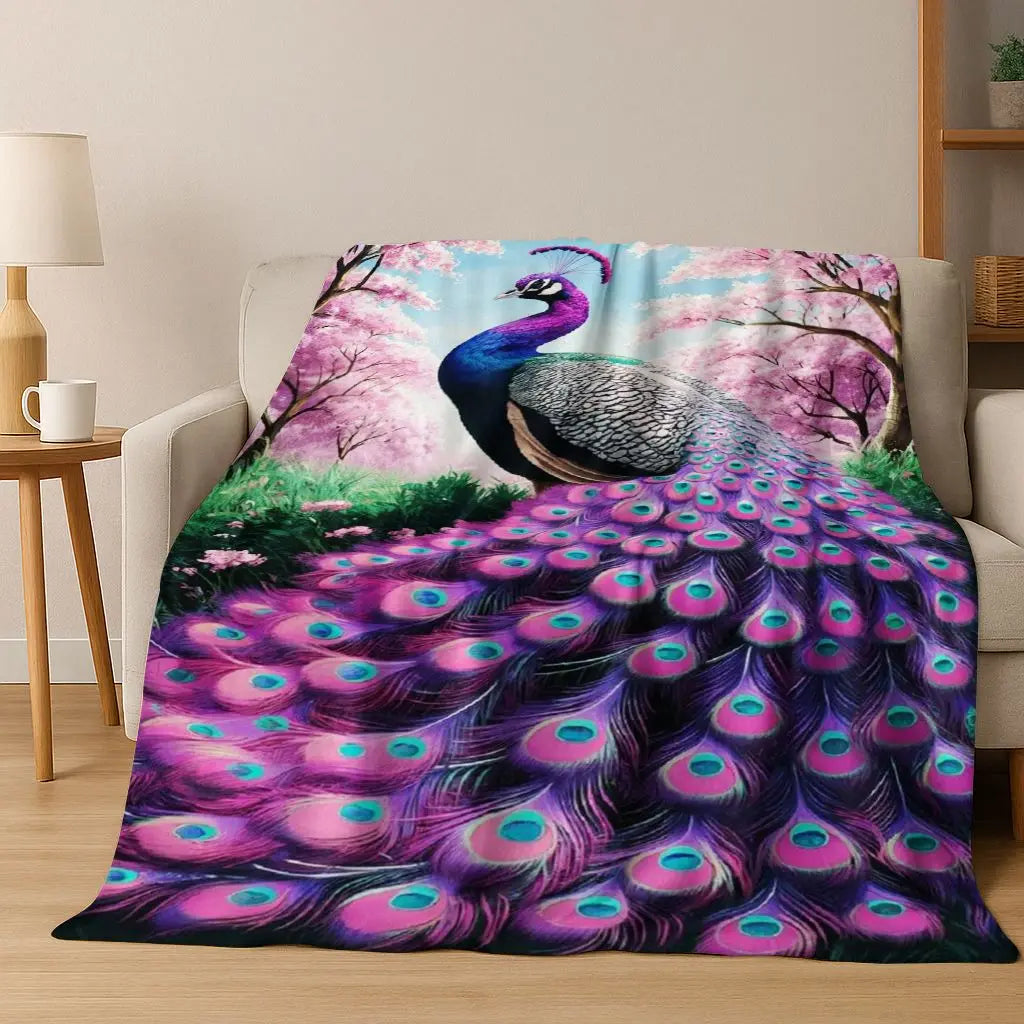 3D Colorful Peacock Birds Dream Flannel Blanket