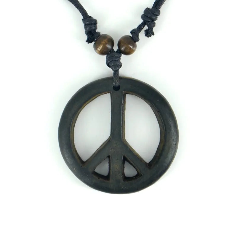 Peace Sign Bone Resin Carving Pendant Necklace