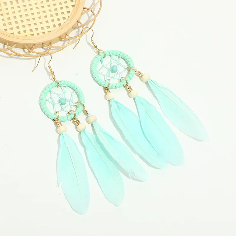 Natural Wood Coffee Feather Tassel Earrings