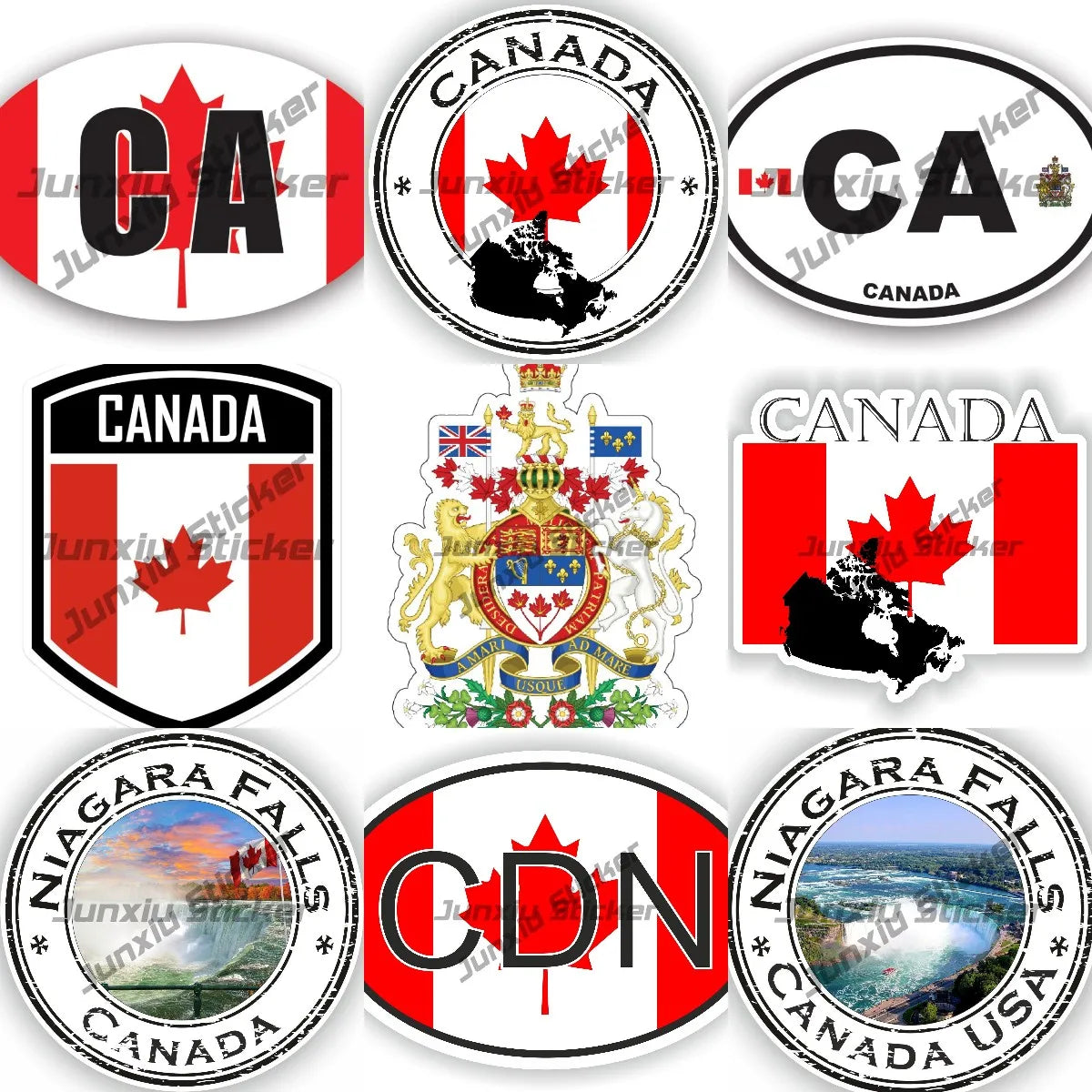 Canada Coat of Arms Emblem Sticker Niagara Falls Canada USA Ottawa Seal Sticker Round Flag Map for Car Laptop Fridge Accessories