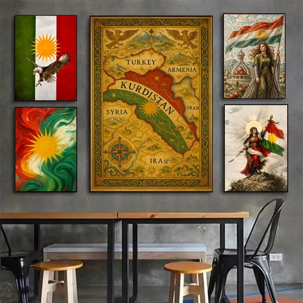 Kurdish Flag Map Poster