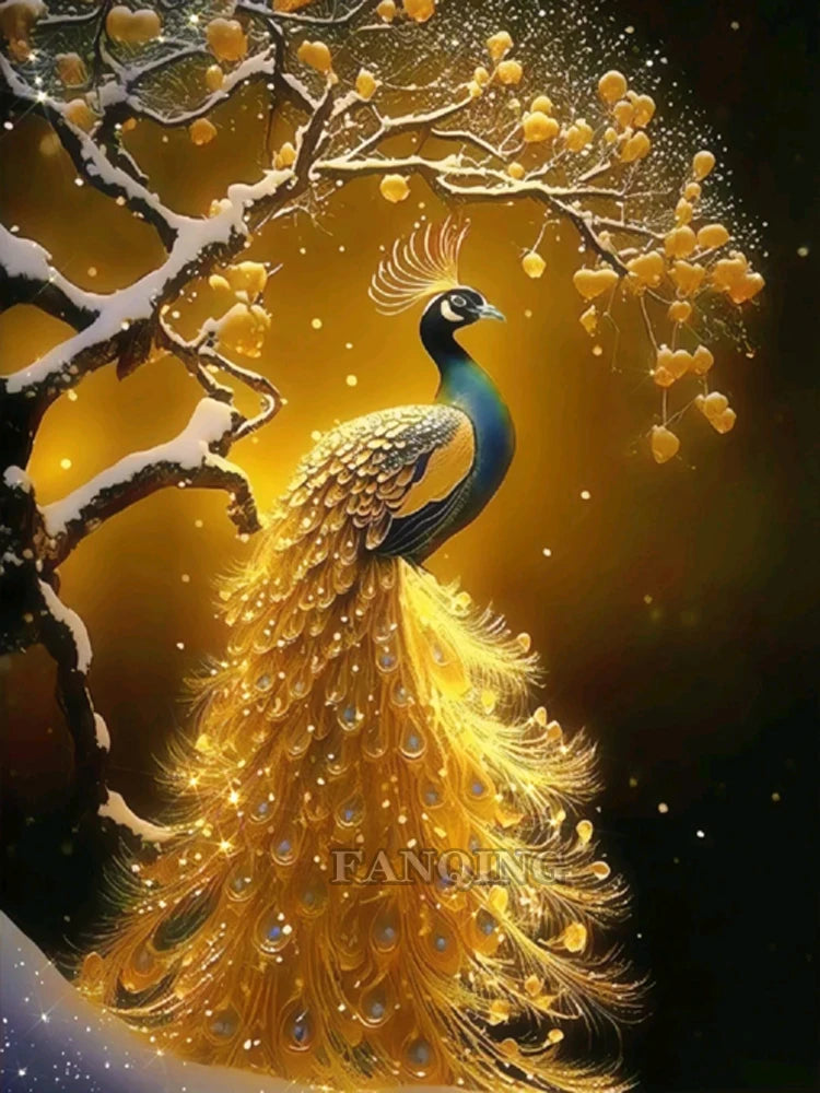 Golden Peacock Diamond Painting