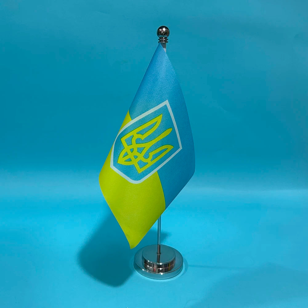 SKY FLAG مكتب علم صغير علم الرئاسة الأوكرانية 14x21 سم بوليستر علم أوكرانيا الوطني زينة مكتب أعلام