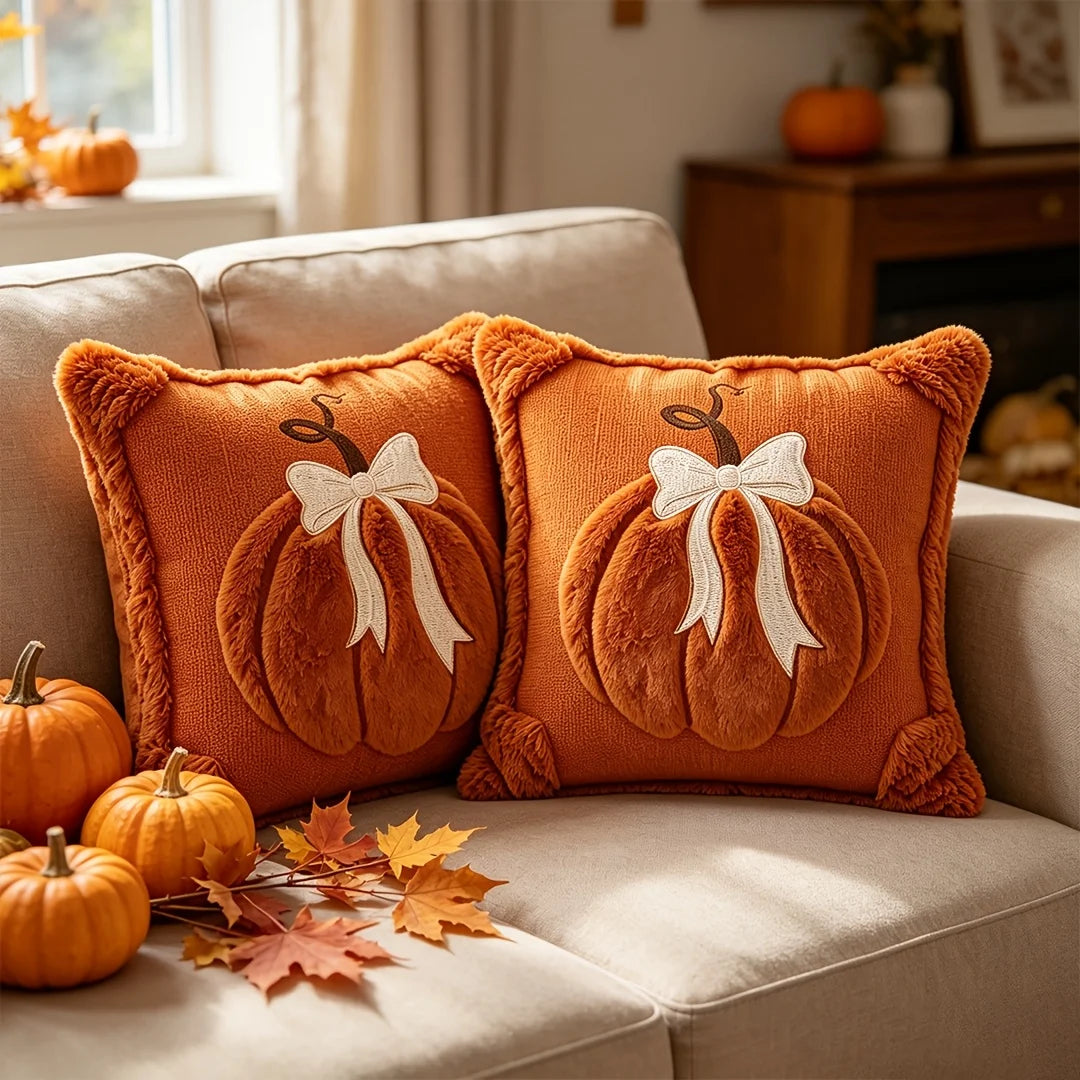 1PC Plush Pumpkin Bow Decorated Pillow Covers