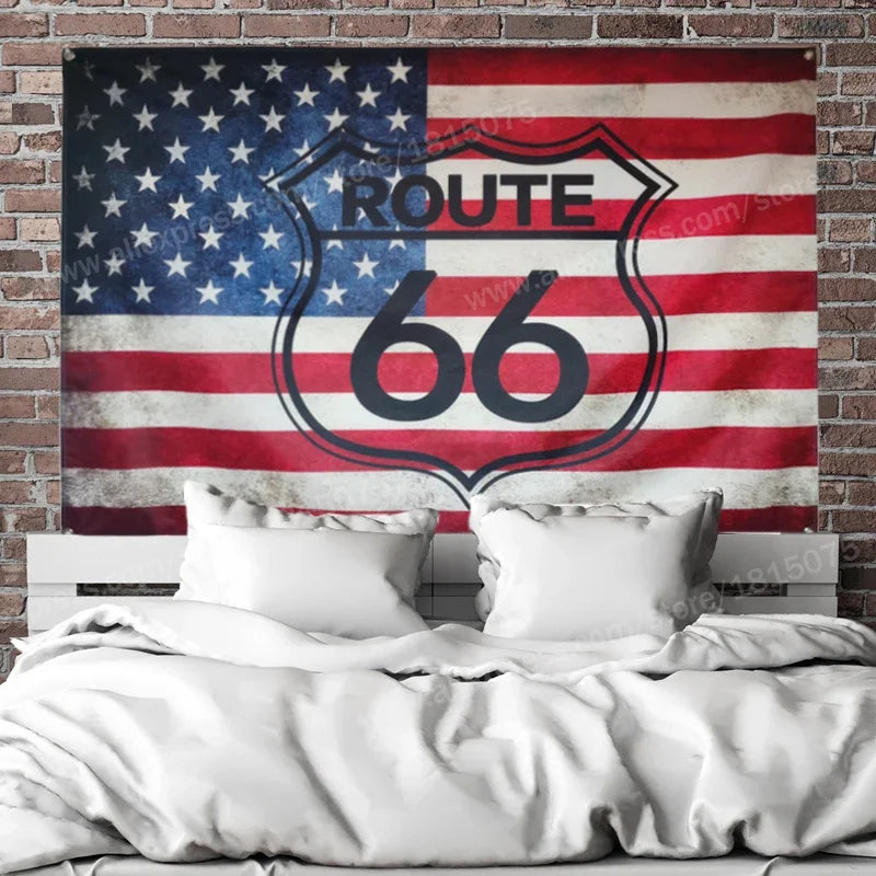 USA Flag  Banner Route 66
