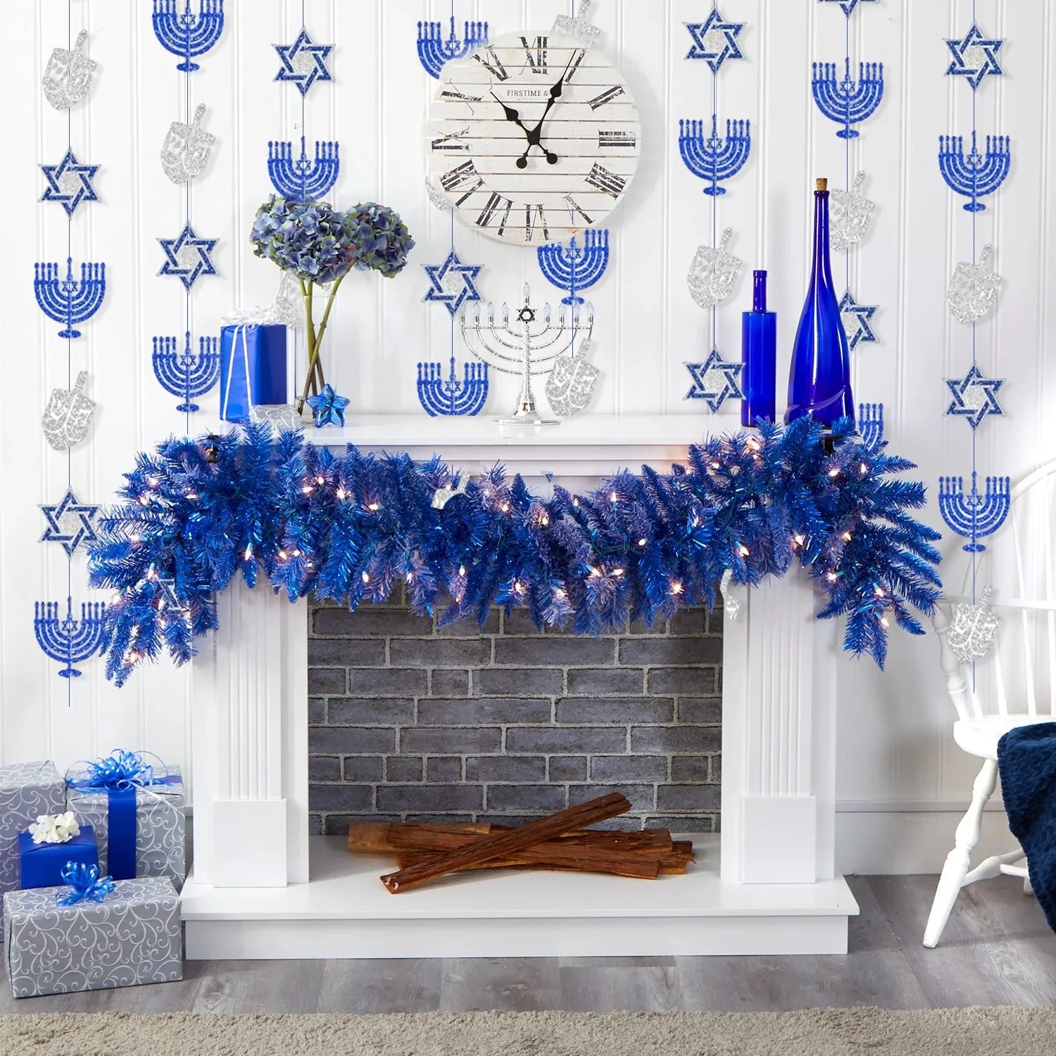 Hanukkah Decorations, Blue Glitter Hanging Banner Hanukkah Party