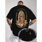 Virgen De Guadalupe Graphic Short Sleeve Religious Virgin Mary Cotton T-Shirt