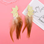Brown Blue Feather Tassel Earrings