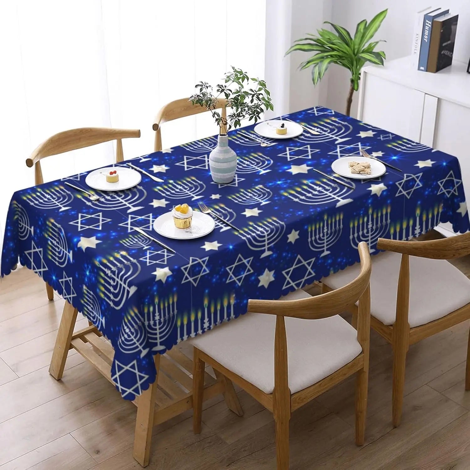 Jewish Happy Hanukkah Menorah rectangle Tablecloth