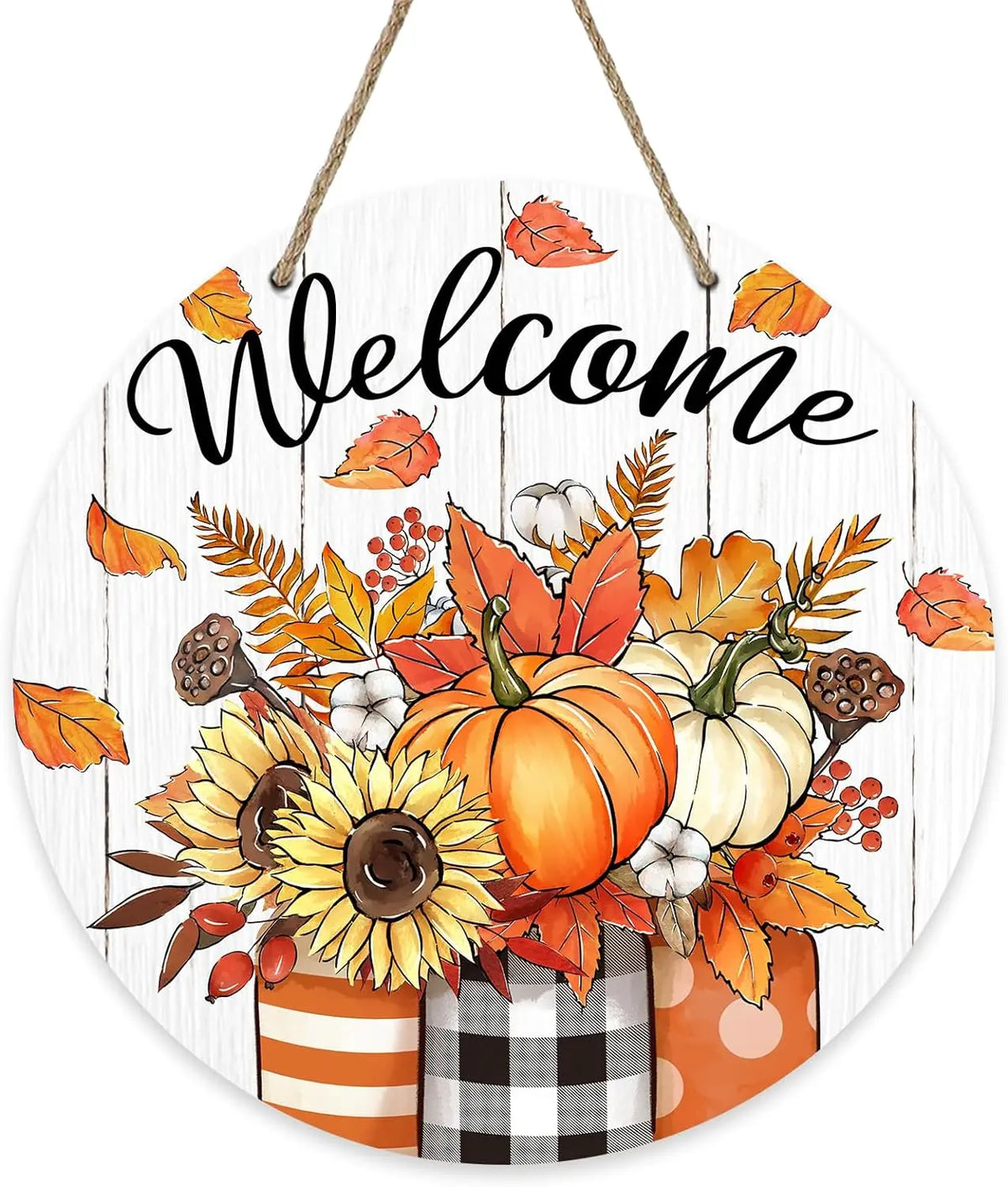 Hello Autumn Maple Leaf Pumpkin Sign