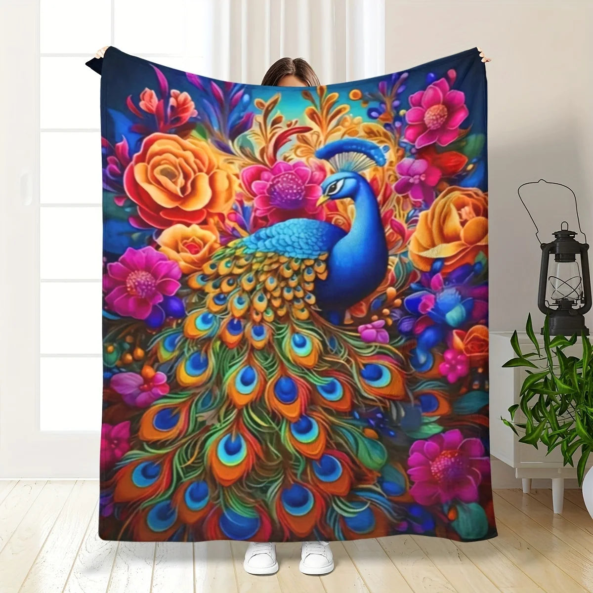 Peacock Stained Glass Throw Blanket