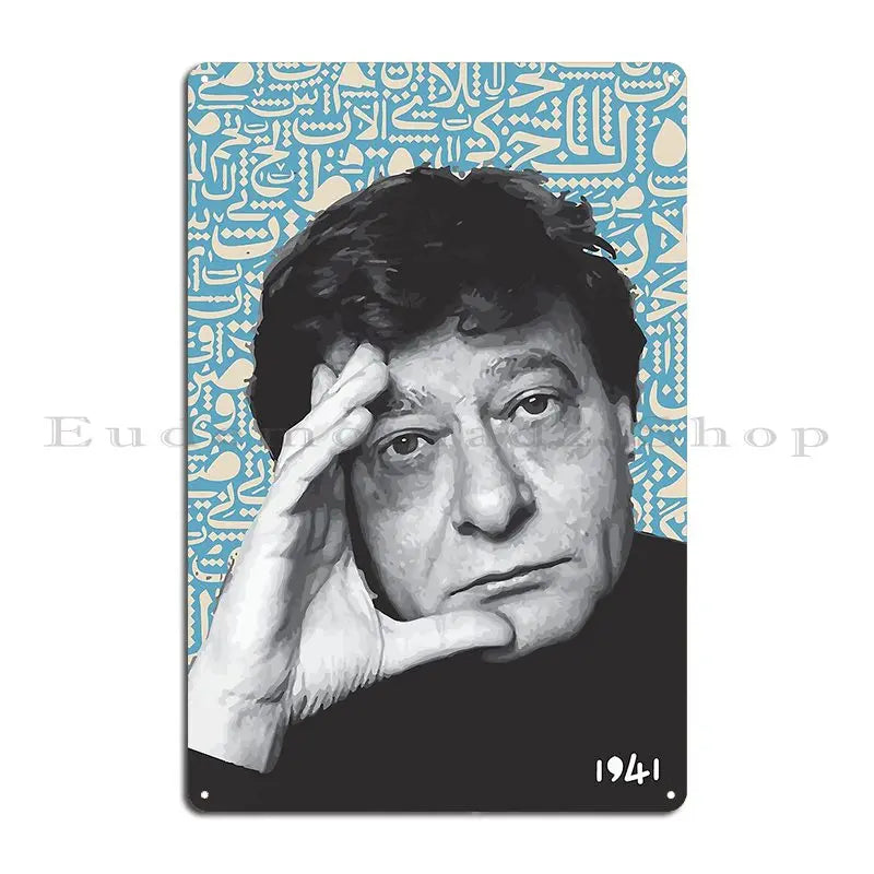 Mahmoud Darwish Portrait Metal Sign