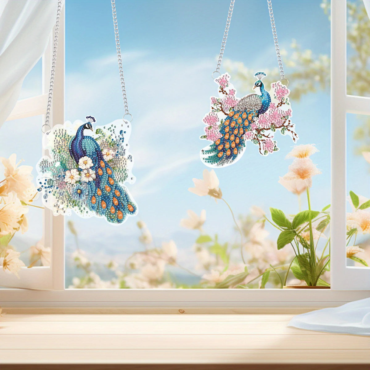 2 Pcs Beautiful Peacock Hanging Diamond Craft Painting Kit