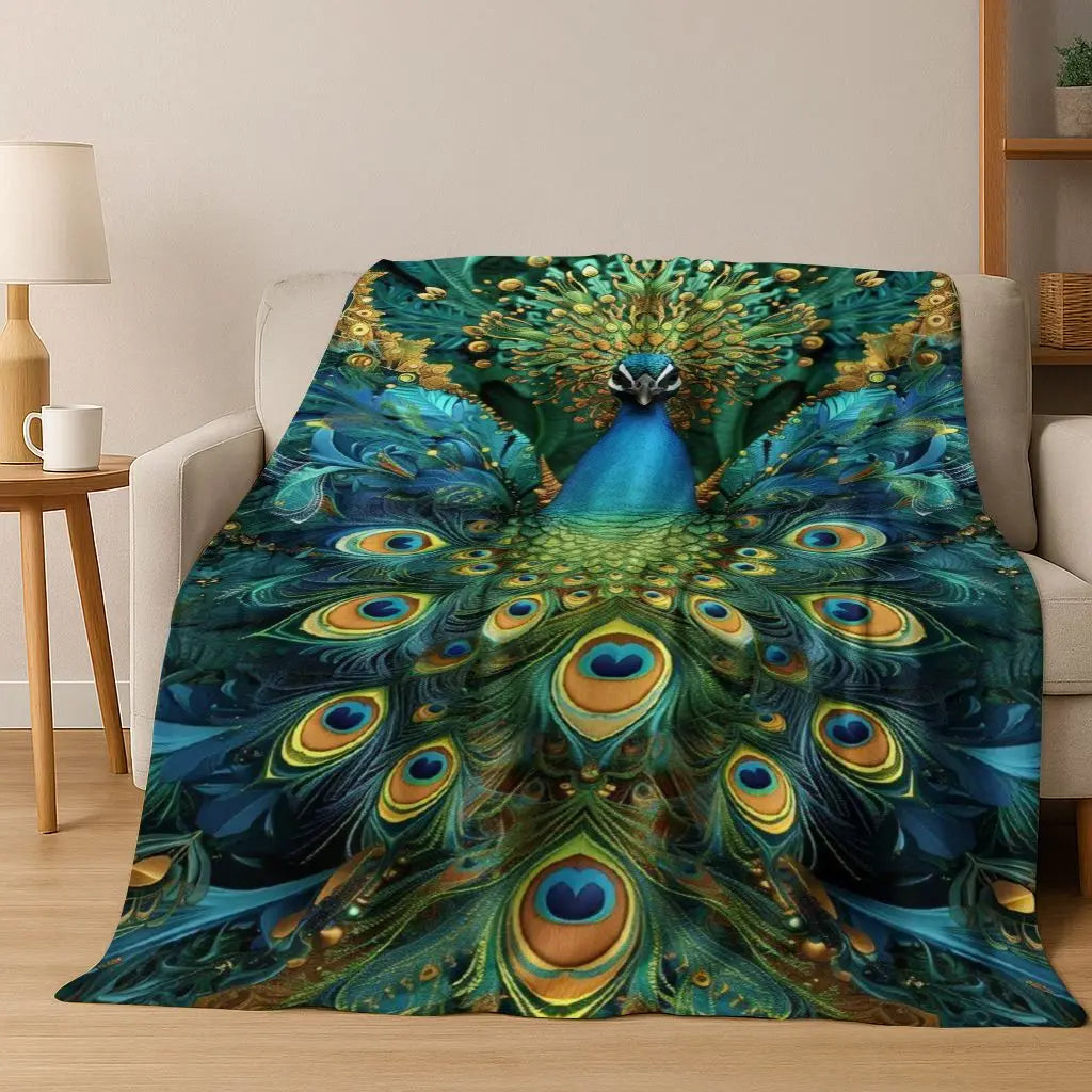 3D Colorful Peacock Birds Dream Flannel Blanket