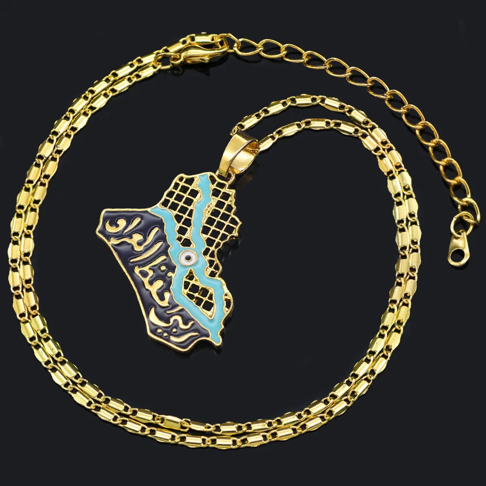 Arab Iraq Drip Map Alloy Necklace