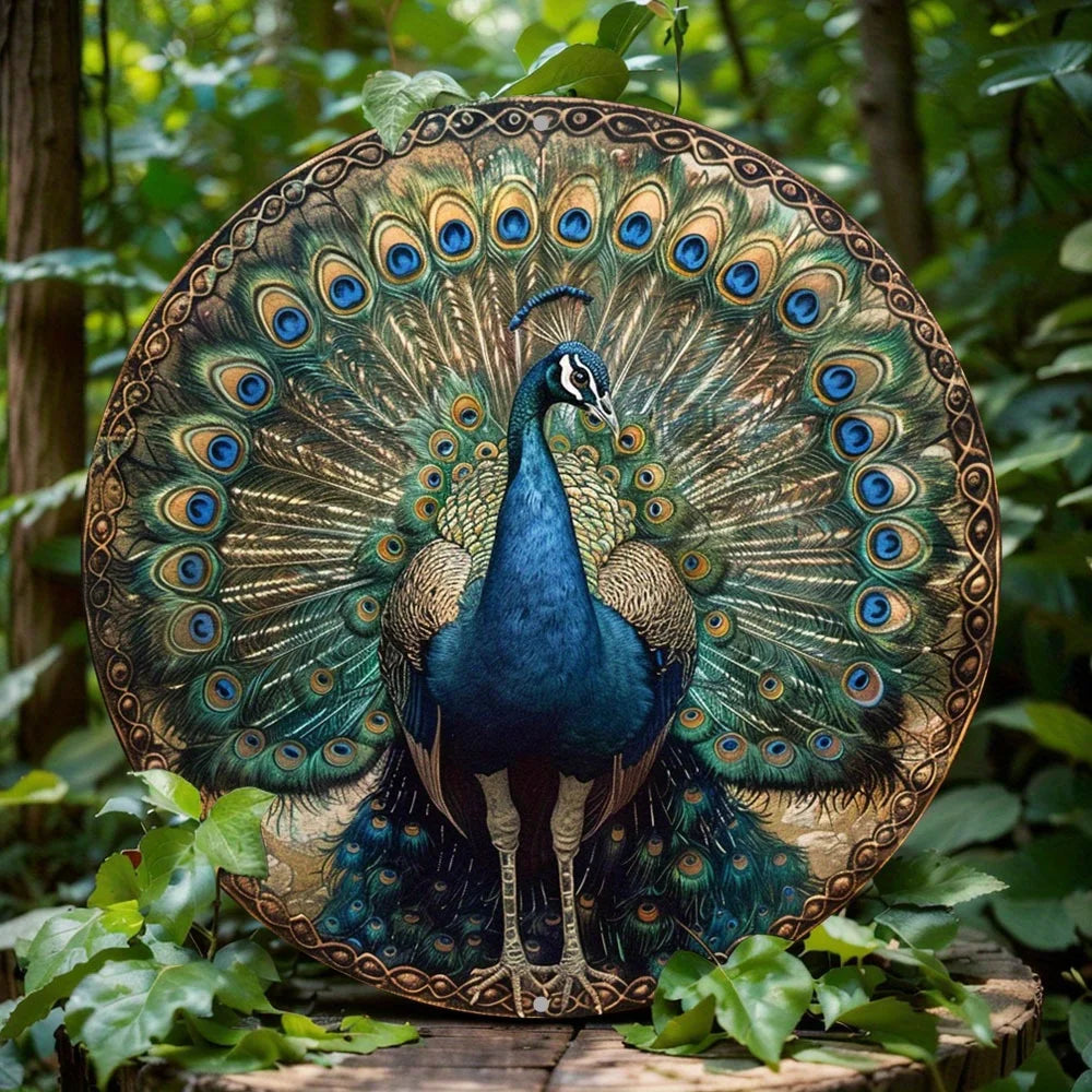 Peacock Themed Wreath Sign - Durable Metal Decor