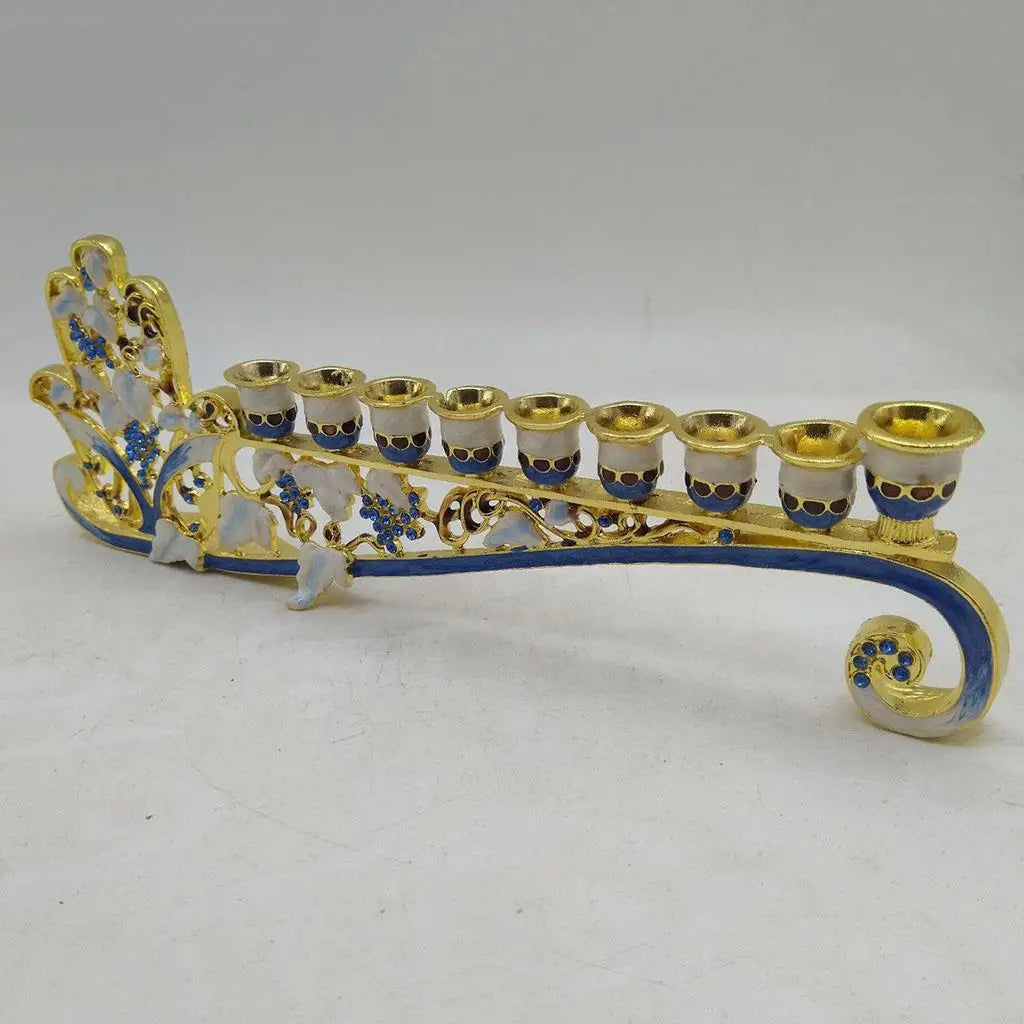 Hanukkah Hand Painted Enamel Menorah Candelabra Chanukah