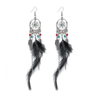 TopHanqi Bohemian Hollow Dream Catcher Leaf Feather Earrings
