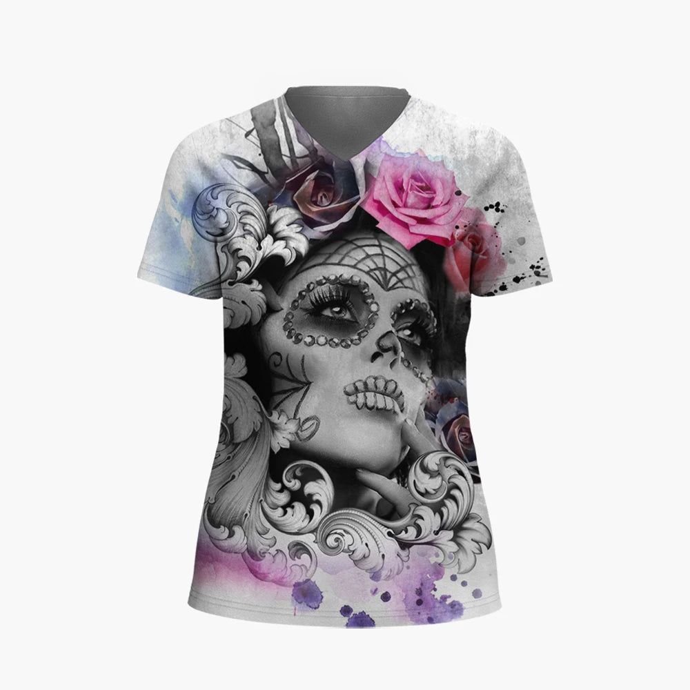 Skulls T-shirt Women's Short Sleeve, Day of the Dead