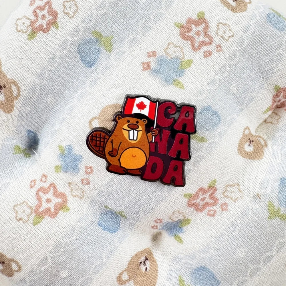 Canadian Beaver Canada Day Maple Leaf Flag Enamel Pin Cute Animal Lapel Brooch Badge Backpack Hat Clothing Accessories Jewelry