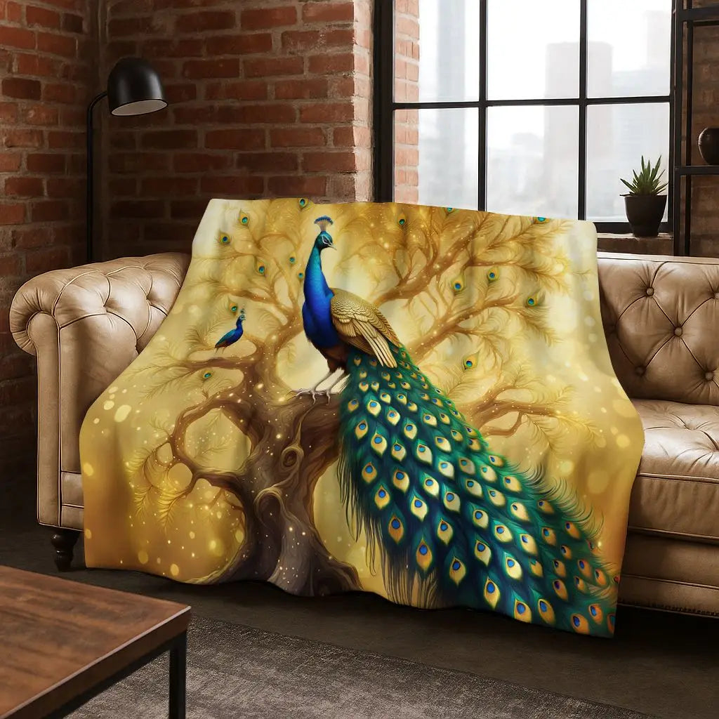 3D Colorful Peacock Birds Dream Flannel Blanket