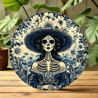 La Catrina 2D Flat Round Aluminum Wall Art , Day of the Dead Theme