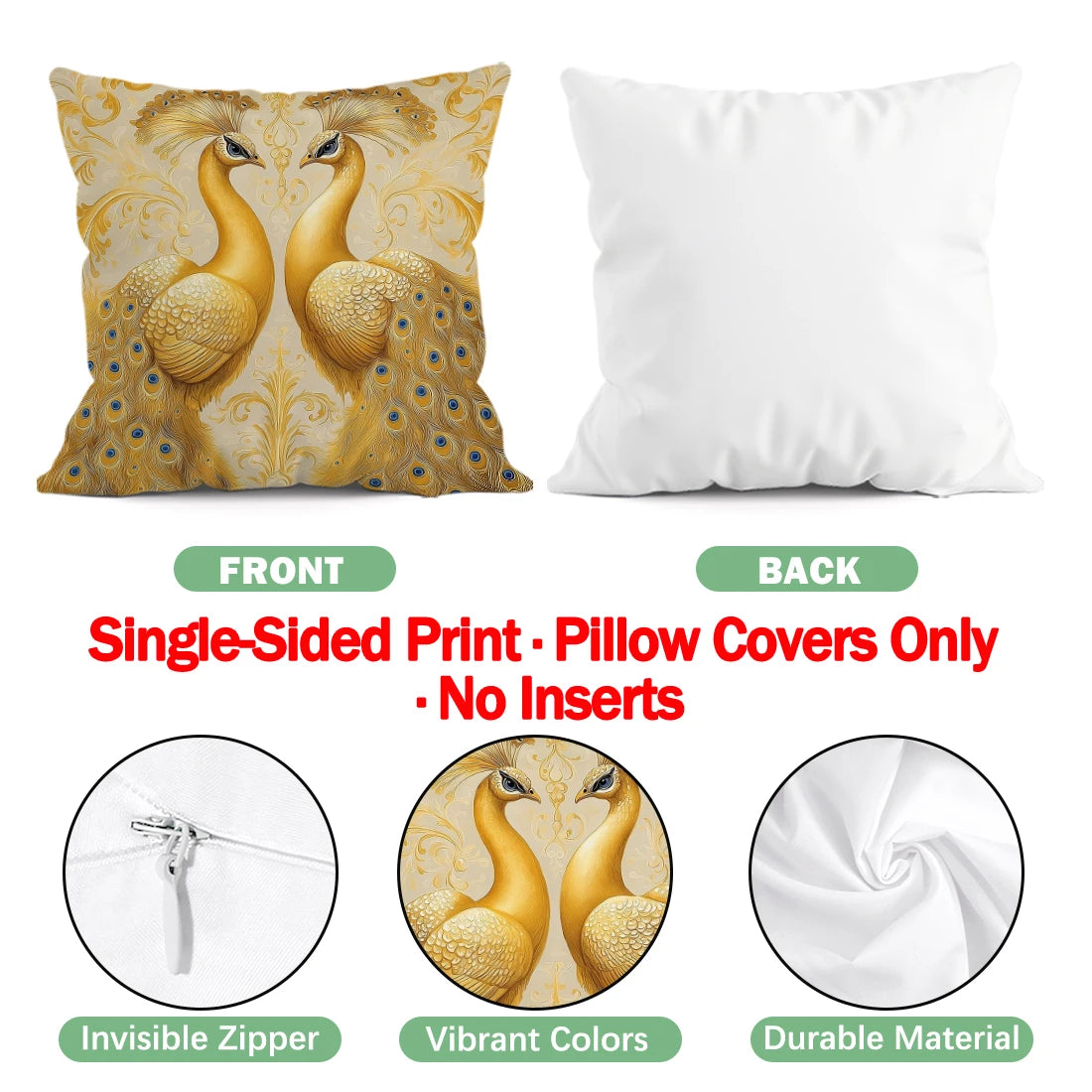Golden Peacock Pillowcase