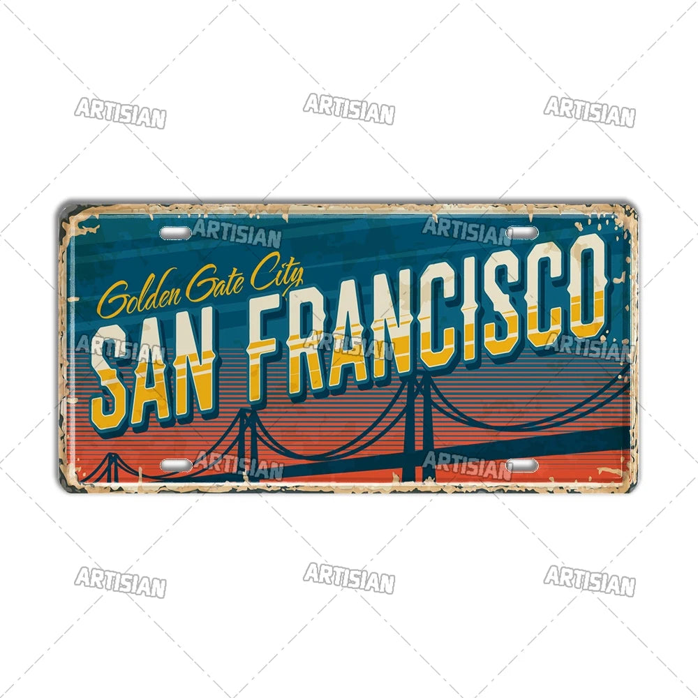 USA License Plate Landmark Metal Sign