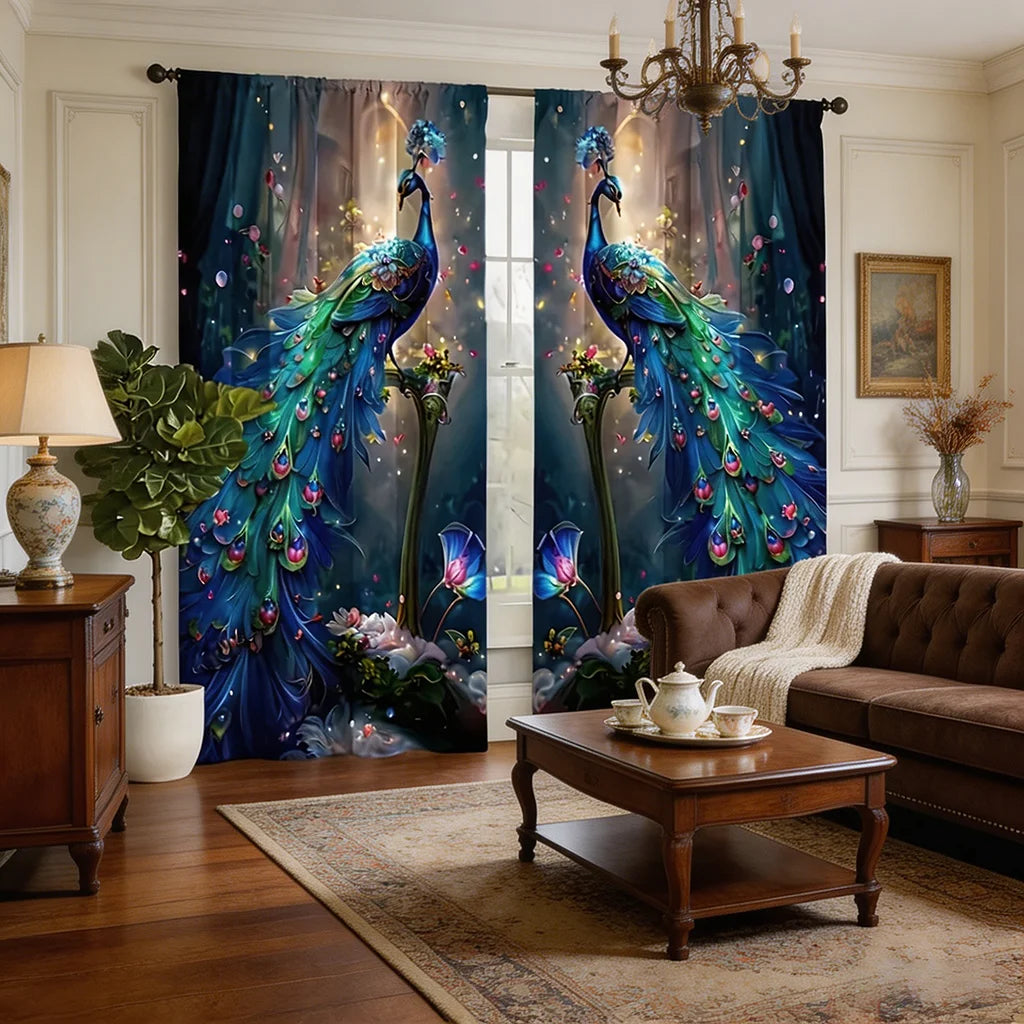 peacock pattern printed curtains with pole bag design
