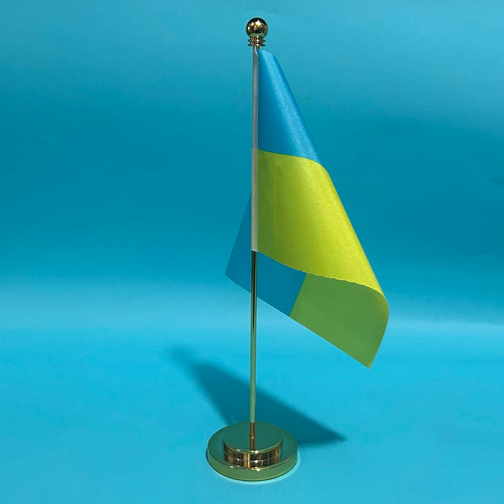 SKY FLAG مكتب علم صغير علم الرئاسة الأوكرانية 14x21 سم بوليستر علم أوكرانيا الوطني زينة مكتب أعلام