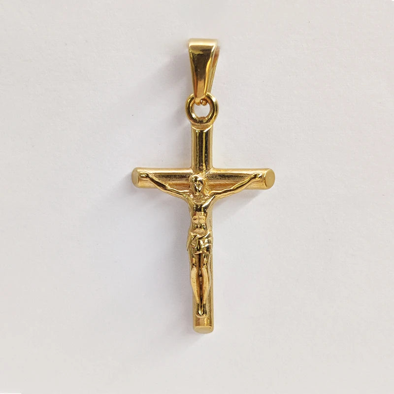 Jesus Cross 18k Gold Plated Stainless Steel Pendant Necklace