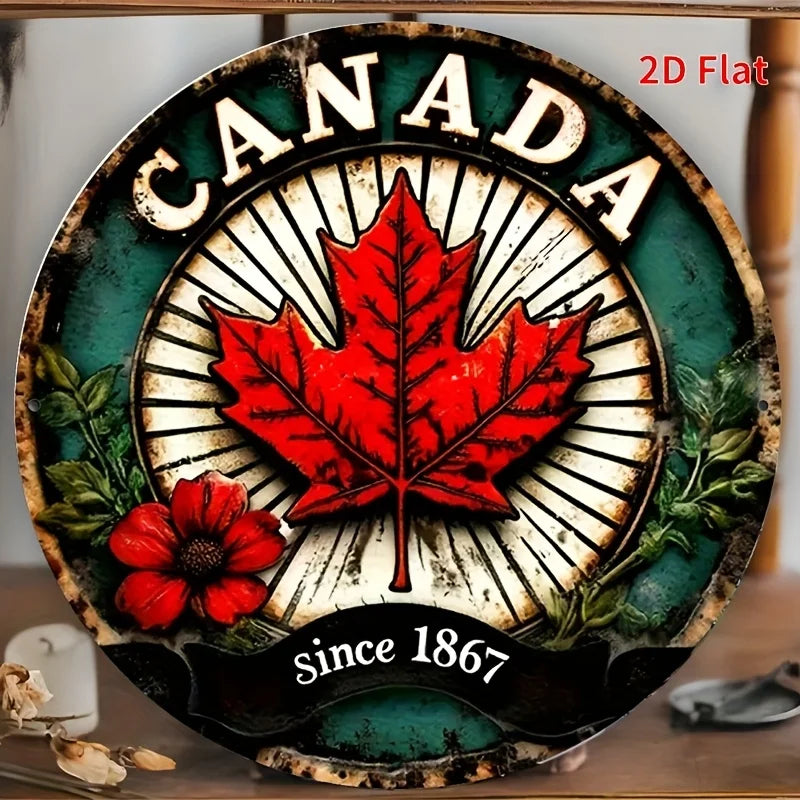Vintage Maple Leaf Metal Tin Sign Canada