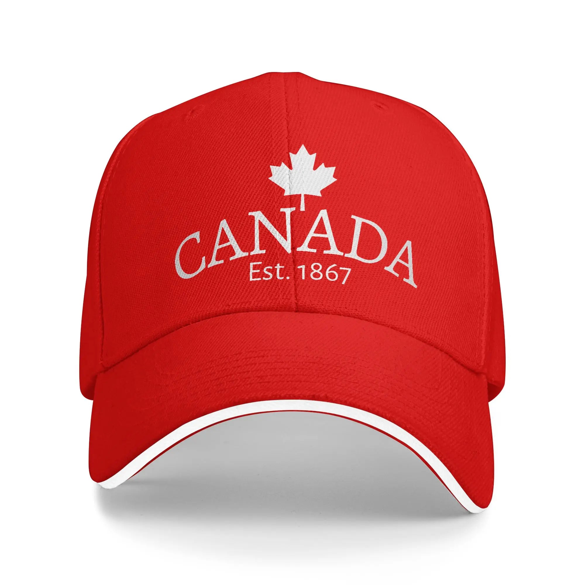 Whtie Canada Est. 1867 with small Maple Leaf Canada Baseball Cap  Outdoor Sport Sunscreen Trucker Hat Female Male Snapback Cap
