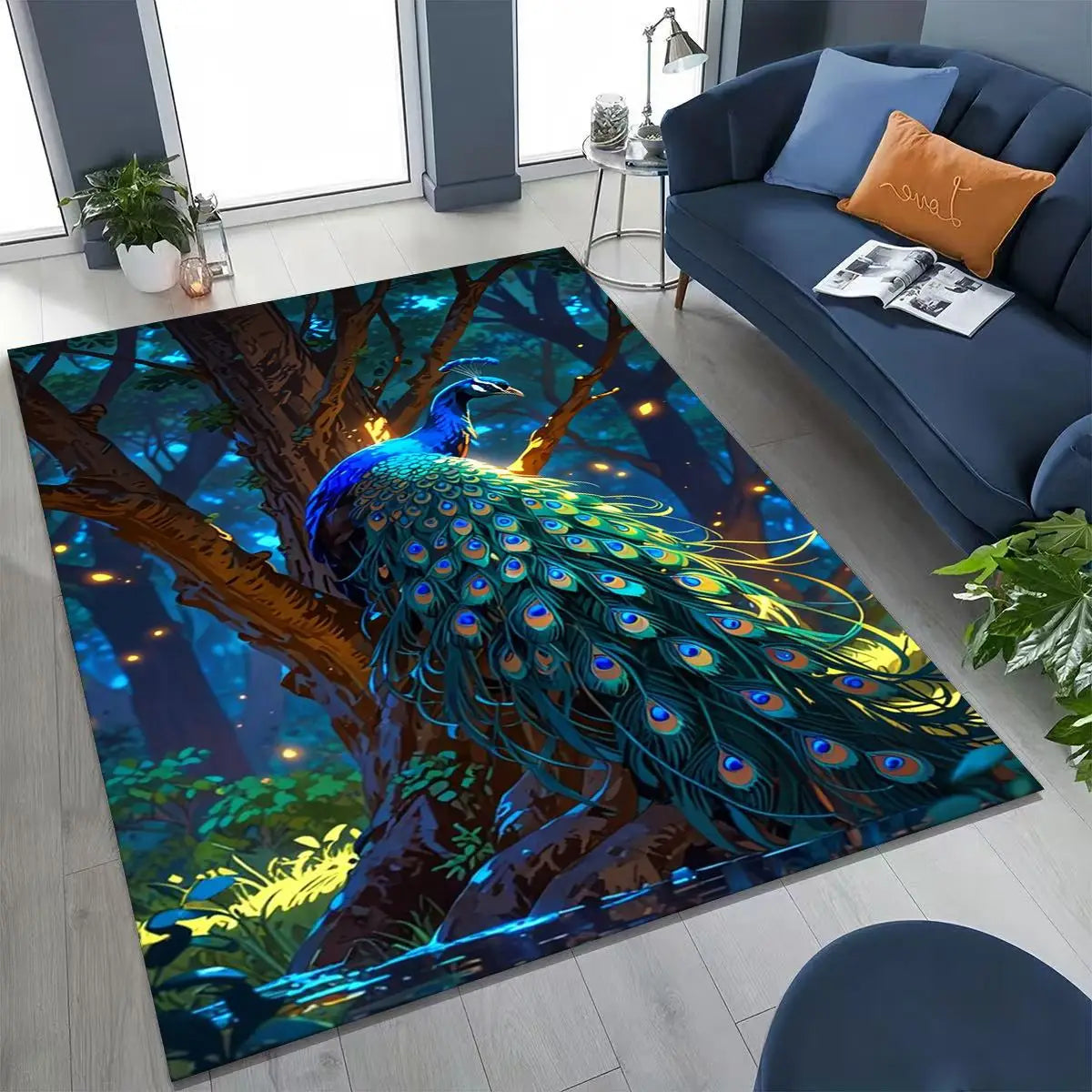 Colorful Peacock Birds Rug