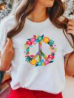 Peace Love Hippie Women's Casual Short Sleeve T-Shirt