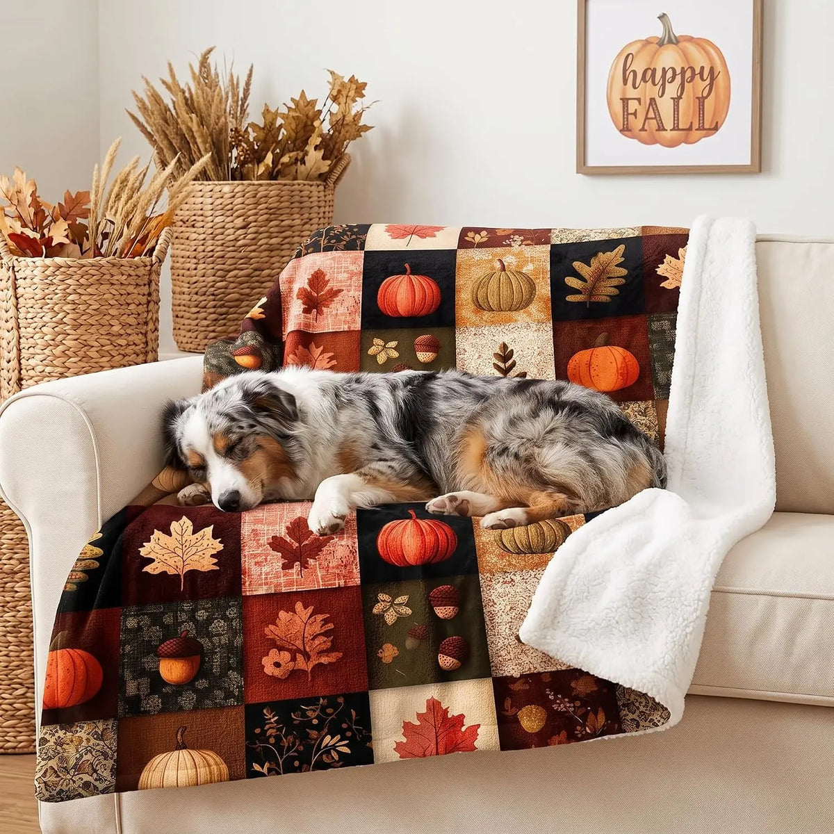 Fall Blanket Autumn Pumpkin Maple Leaves