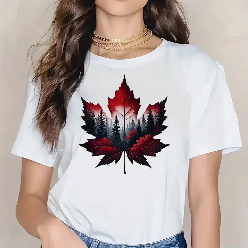 Canada Maple Leaf Print Short Sleeve T-shirt