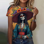 Women's T-shirt for Girls Short Sleeve Day of the Dead Undead Skull