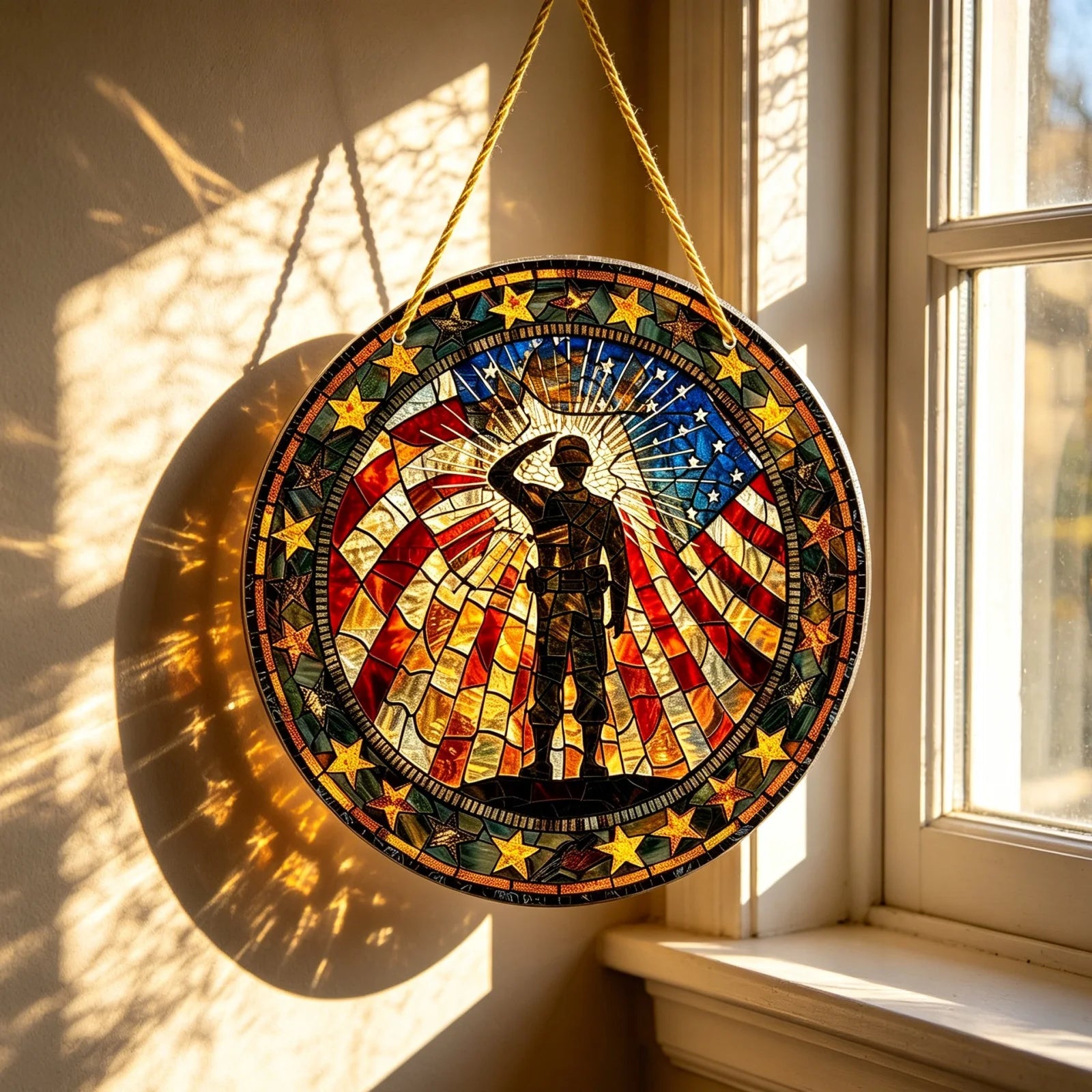 USA Flag Suncatcher Patriotic 2D Flat Soldier