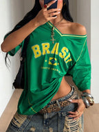 Brazil Flag Print Tee Women