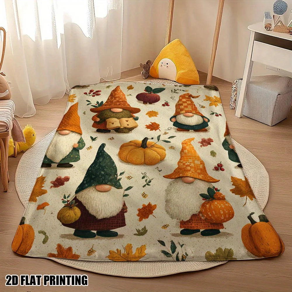 1pc Warm Thanksgiving Gnomes Printed Flannel Throw Blanket