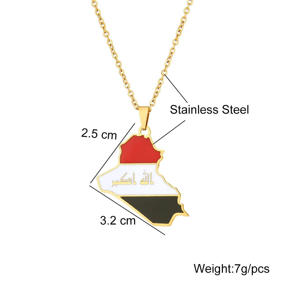 Republic of Iraq Map Flag Pendant Necklace