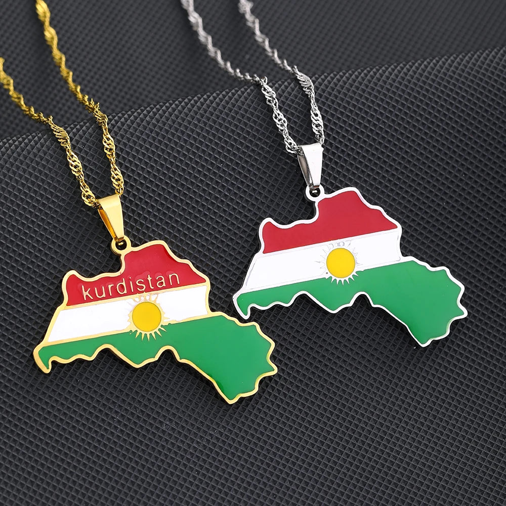 Kurdistan Map Flag Pendant Necklace