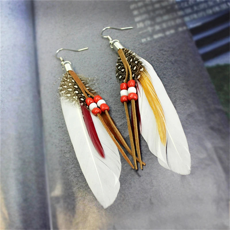 Tassel Dangling Earrings Leather Beads