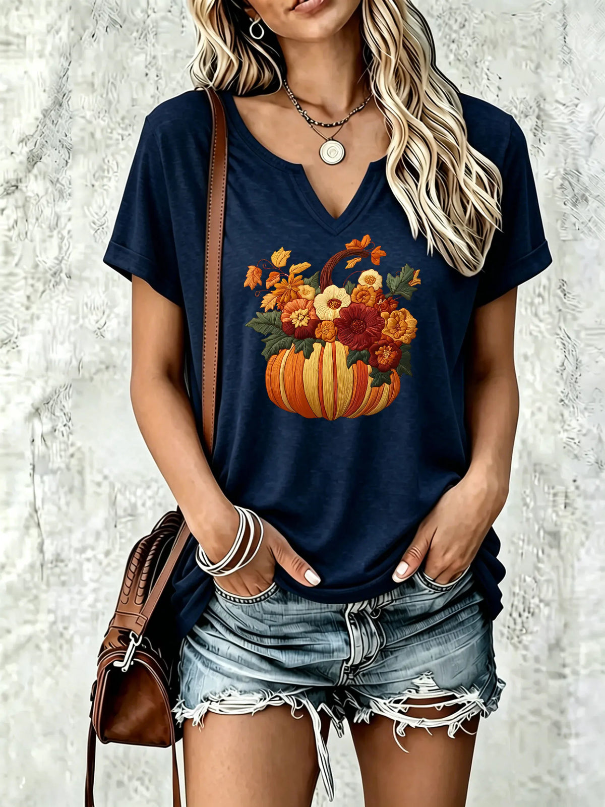Women Summer V‑Neck Short Sleeve T‑Shirt
