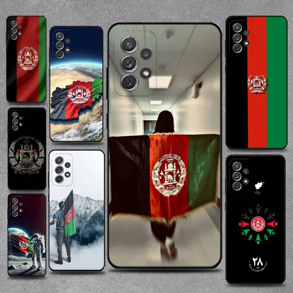 جراب هاتف علم أفغانستان لأجهزة سامسونج S25,S24,S21,S22,S23,S30,Ultra,S20,Plus,Fe,Lite,Note,10,9,5G غطاء أسود