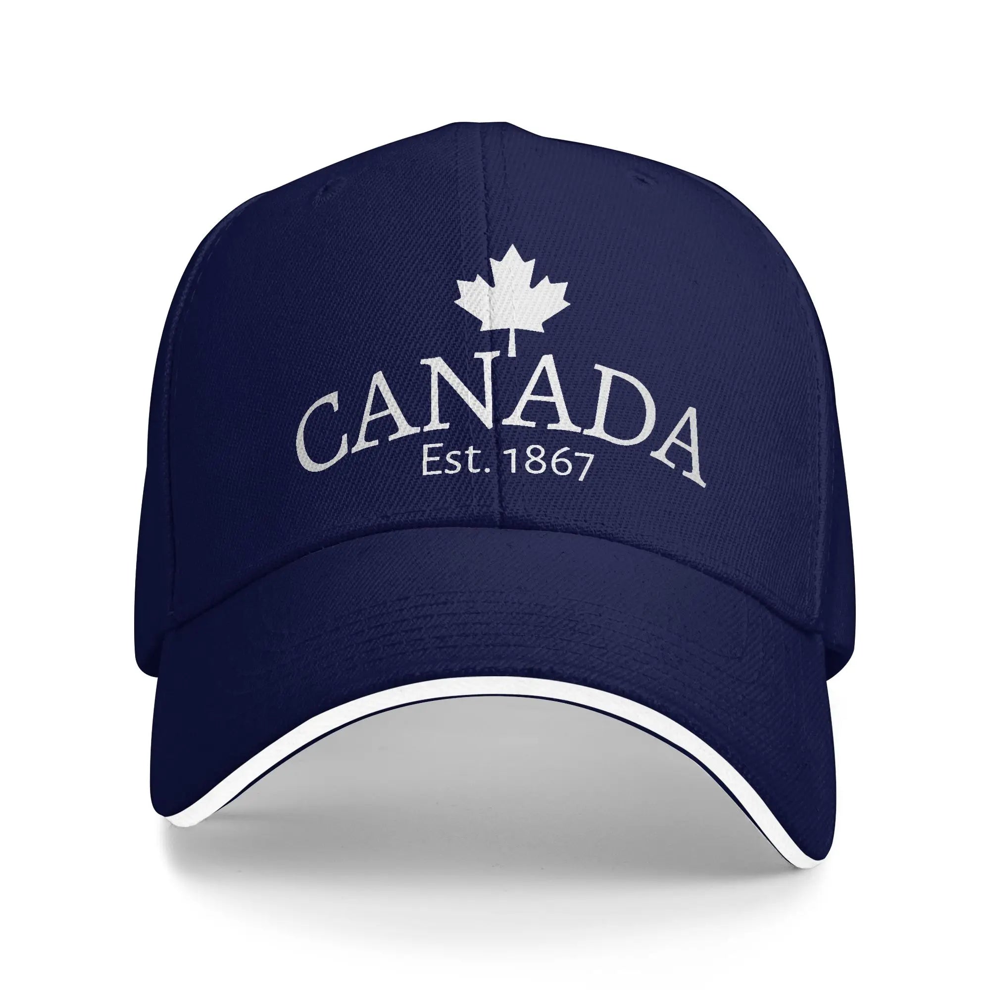 Whtie Canada Est. 1867 with small Maple Leaf Canada Baseball Cap  Outdoor Sport Sunscreen Trucker Hat Female Male Snapback Cap