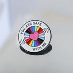 You Are Safe With Me Rainbow Glitter Heart Enamel Pin LGBTQ