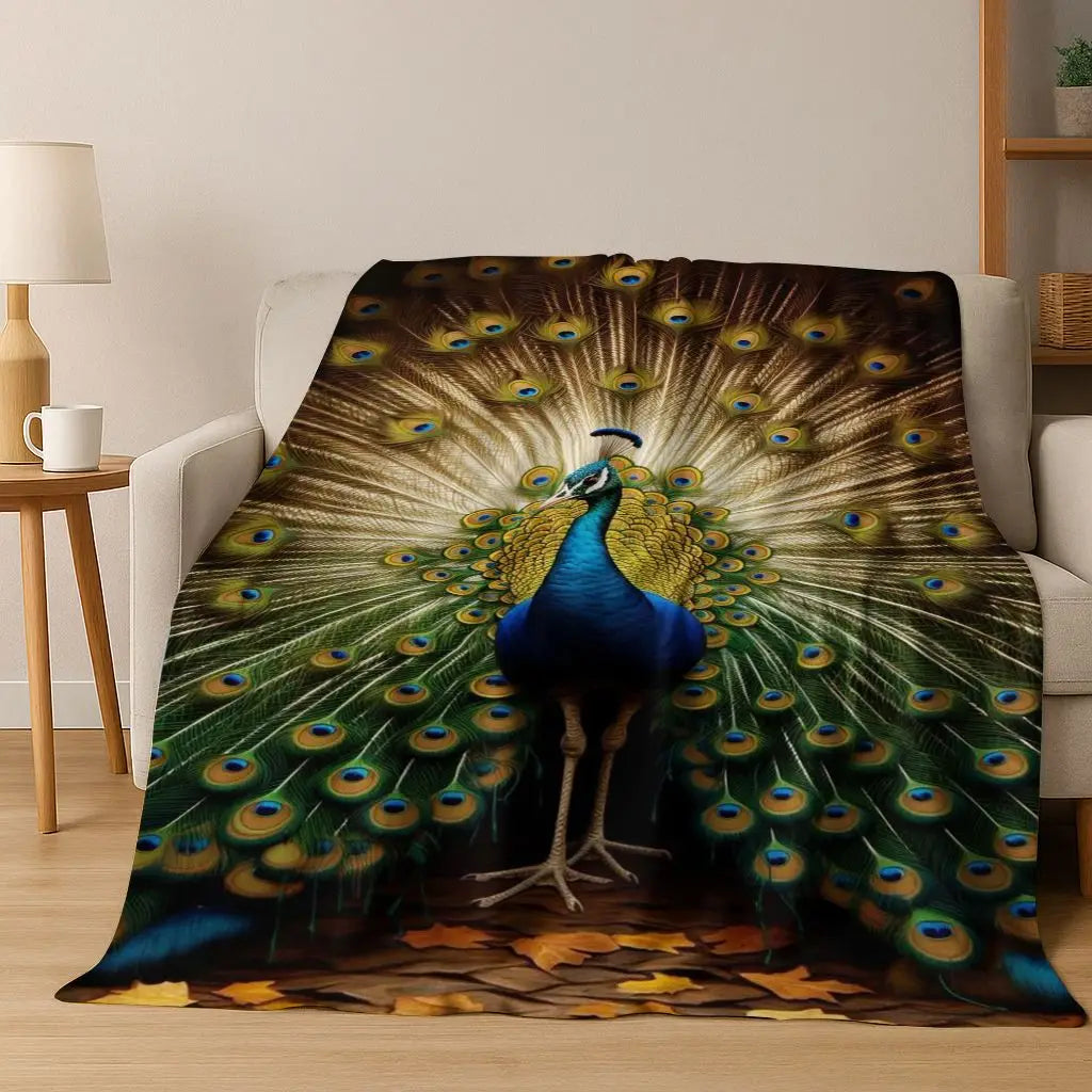 3D Colorful Peacock Birds Dream Flannel Blanket
